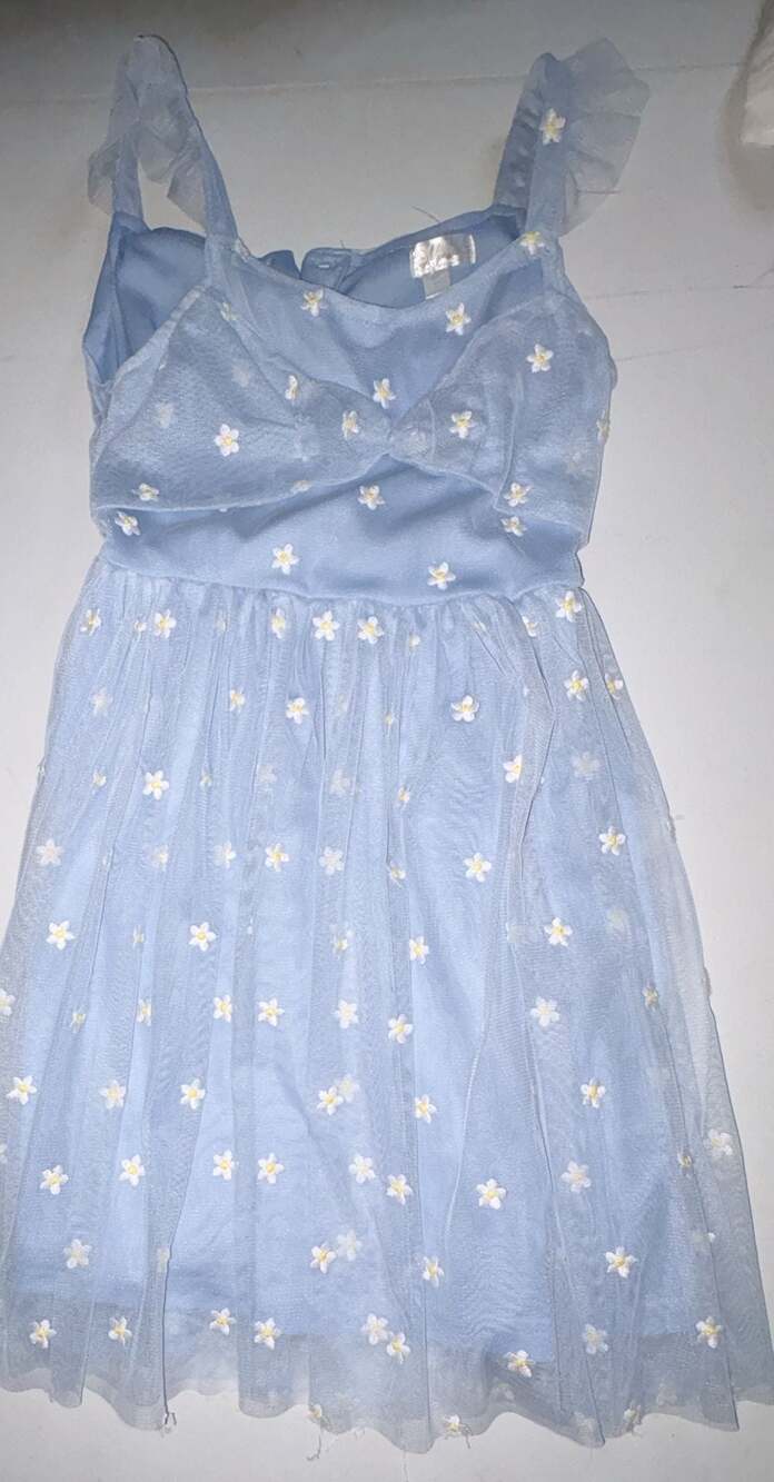Nannette Girls Blue Daisy Tulle Dress and White Jacket Outfit Set Size 10